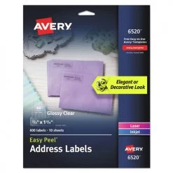Avery 06520 Easy Peel 0.66 In. X 1.75 In. Mailing Labels With Sure Feed Technology - Glossy Clear (10 Sheets/Pack, 60/Sheet)