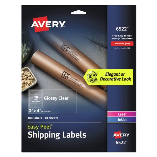 Avery 06522 Easy Peel 2 In. X 4 In. Mailing Labels With Sure Feed Technology - Clear (10 Sheets/Pack, 10/Sheet) 1 Avery 06522 Easy Peel 2 In. X 4 In. Mailing Labels With Sure Feed Technology - Clear (10 Sheets/Pack, 10/Sheet)