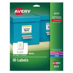 Avery 06572 2 In. X 2.63 In. Permanent ID Labels With Sure Feed Technology For Inkjet/Laser Printers - White (15 Sheets/Pack, 15/Sheet)