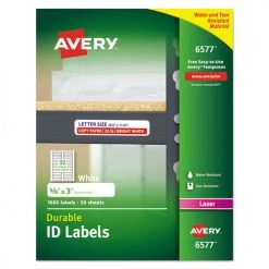 Avery 06577 Durable Laser Printer 0.63 In. X 3 In. Permanent ID Labels With TrueBlock Technology - White (32-Piece/Sheet 50-Sheet/Pack)