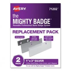 Avery 71202 The Mighty Badge 1 In. X 3 In. Reusable Professional Name Badge System Replacement Pack - Silver (2/Pack)