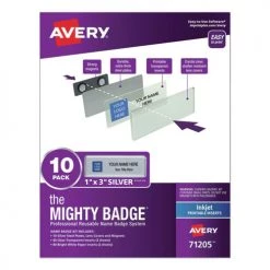 Avery 71205 The Mighty Badge 1 In. X 3 In. Magnetic Name Badge Holder Kit - Silver/Clear (10/Pack)