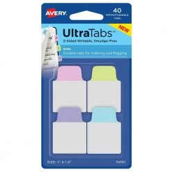 Avery 74761 1 In. Wide 1/5 Cut Ultra Tabs Repositionable Mini Tabs - Assorted Pastels (40/Pack)