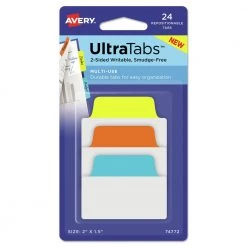 Avery 74772 Ultra Tabs 1/5-Cut 2 In. Repositionable Standard Tabs - Assorted Primary Colors (24/Pack)
