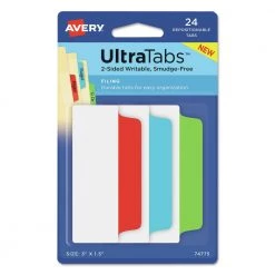 Avery 74775 Ultra Tabs 1/5-Cut 3 In. Repositionable Wide Tabs - Assorted Primary Colors (24/Pack)