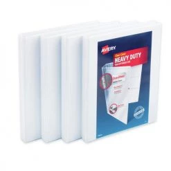 Avery 79709 11 In. X 8.5 In. Heavy-Duty Non Stick View Binder With DuraHinge And 3 Slant Rings - White (4-Piece/Pack)