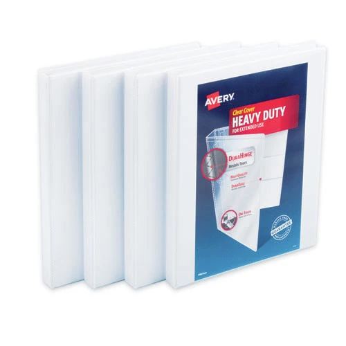 Avery 79709 11 In. X 8.5 In. Heavy-Duty Non Stick View Binder With DuraHinge And 3 Slant Rings - White (4-Piece/Pack) 1 Avery 79709 11 In. X 8.5 In. Heavy-Duty Non Stick View Binder With DuraHinge And 3 Slant Rings - White (4-Piece/Pack)