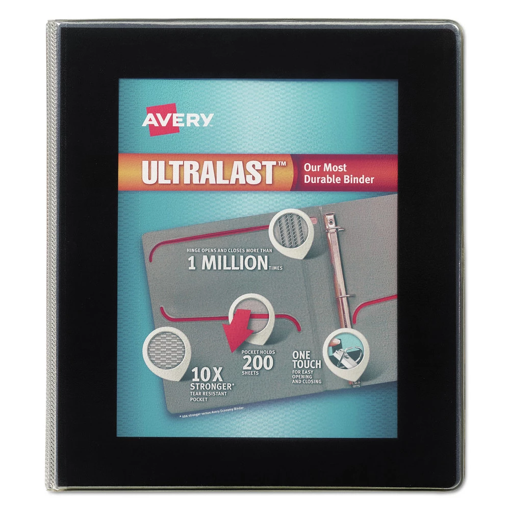Avery 79710 Ultralast Heavy-Duty 1 In. Capacity 11 In. X 8.5 In. 3 Ring View Binder With One Touch Slant Rings - Black 1 Avery 79710 Ultralast Heavy-Duty 1 In. Capacity 11 In. X 8.5 In. 3 Ring View Binder With One Touch Slant Rings - Black