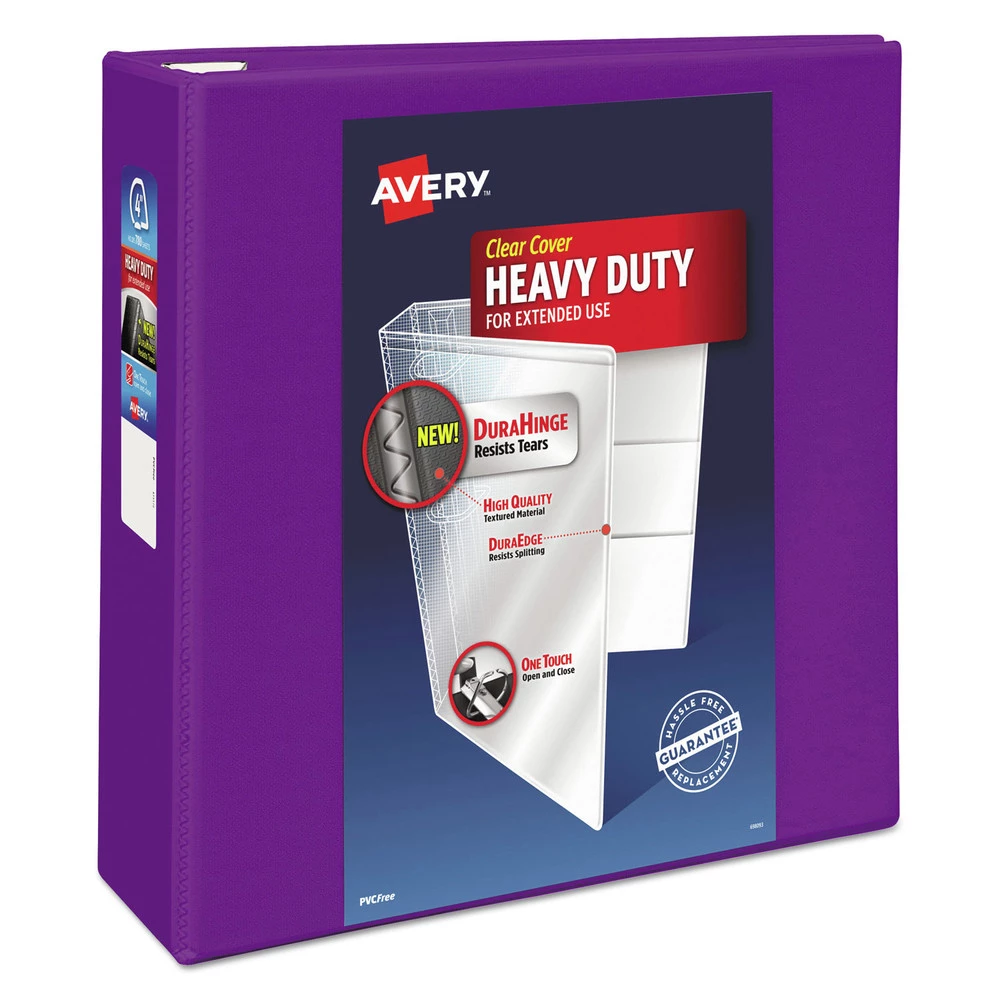 Avery 79813 Heavy Duty 11 In. X 8.5 In. DuraHinge 3 Ring 4 In. Capacity View Binder - Purple 1 Avery 79813 Heavy Duty 11 In. X 8.5 In. DuraHinge 3 Ring 4 In. Capacity View Binder - Purple