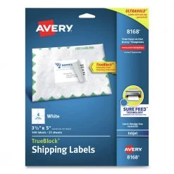 Avery Online Shop 26 Avery 08168 3.5 In. X 5 In. Shipping Labels With TrueBlock Technology - White (4-Piece/Sheet, 25 Sheets/Pack)
