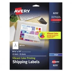 Avery 08255 Adhesive 8-1/2 In. X 11 In. Color Printing Labels - Matte White (20-Piece/Pack)