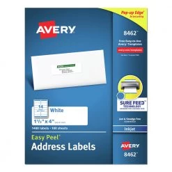 Avery Online Shop 32 Avery 08462 Easy Peel 1-1/3 In. X 4 In. Address Labels - White (14-Piece/Sheet, 100 Sheets/Box)