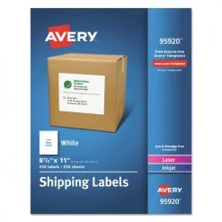 Avery 95920 8.5 In. X 11 In. Shipping Labels Bulk Packs For Inkjet/Laser Printers - White (250-Piece/Box)