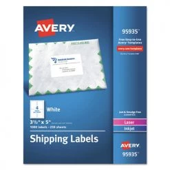Avery 95935 Inkjet/Laser Printer 3.5 In. X 5 In. Shipping Label Bulk Packs - White (4-Piece/Sheet 250-Sheet/Box)