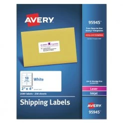 Avery 95945 Inkjet/Laser Printer 2 In. X 4 In. Shipping Label Bulk Packs - White (250-Sheet/Box 10-Piece/Sheet)
