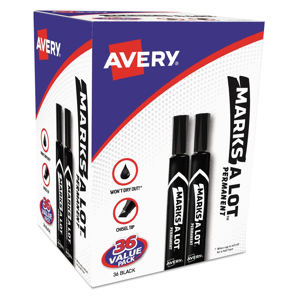 Avery 98206 MARKS A LOT Large Desk-Style Broad Chisel Tip Permanent Marker Value Pack - Black (36-Piece/Pack) 1 Avery 98206 MARKS A LOT Large Desk-Style Broad Chisel Tip Permanent Marker Value Pack - Black (36-Piece/Pack)